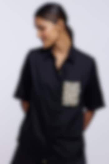 Black Cotton Satin Shirt by Pallavi Swadi at Pernia's Pop Up Shop
