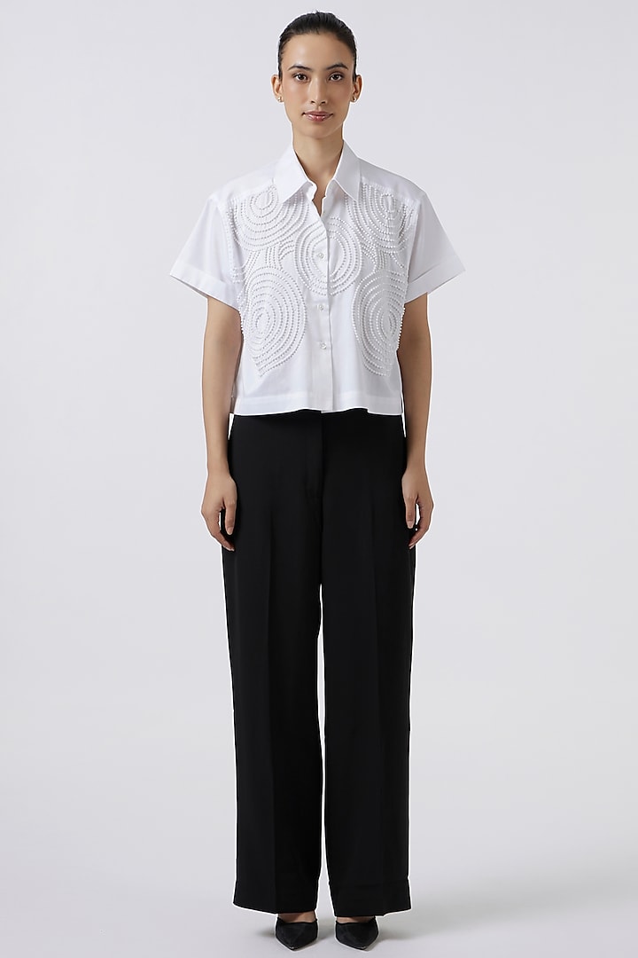 White Cotton Beadwork Shirt by Pallavi Swadi at Pernia's Pop Up Shop