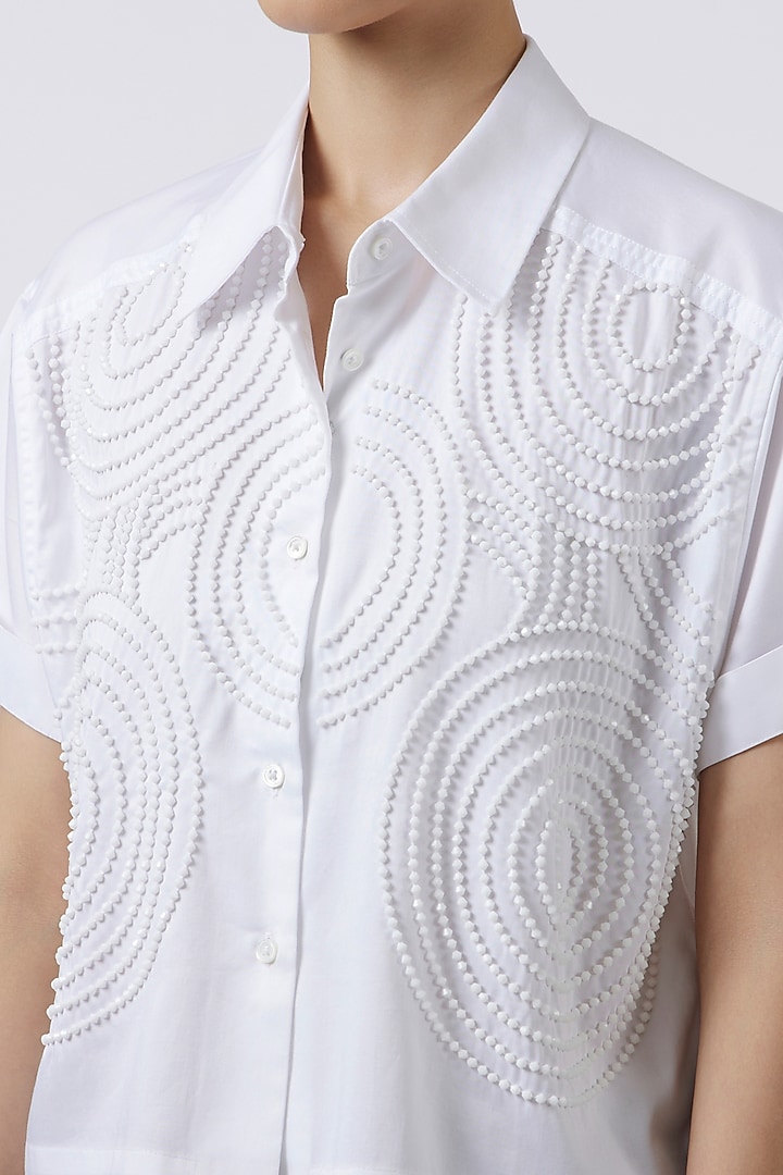 White Cotton Beadwork Shirt by Pallavi Swadi at Pernia's Pop Up Shop