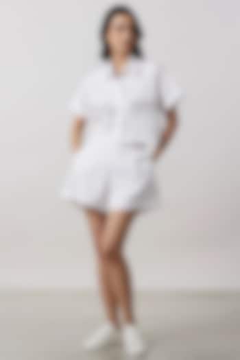 White Pima Cotton Crystal Stone Embroidered Shirt by Pallavi Swadi at Pernia's Pop Up Shop