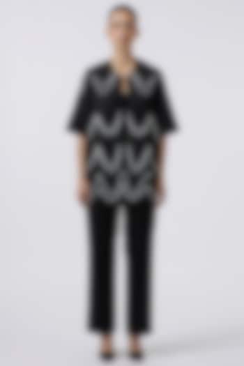 Black Pima Cotton Hand-Applied Pearls Jacket by Pallavi Swadi at Pernia's Pop Up Shop