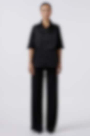 Black Pima Cotton & Organza Bib Shirt by Pallavi Swadi at Pernia's Pop Up Shop