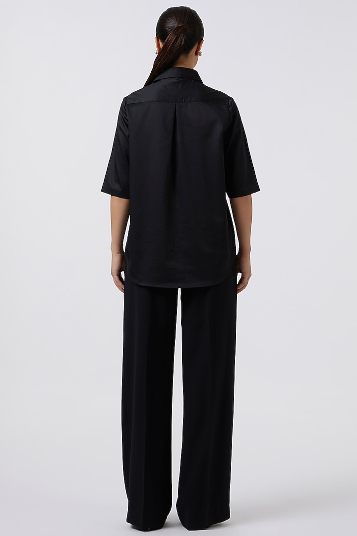 Black Pima Cotton & Organza Bib Shirt by Pallavi Swadi at Pernia's Pop Up Shop