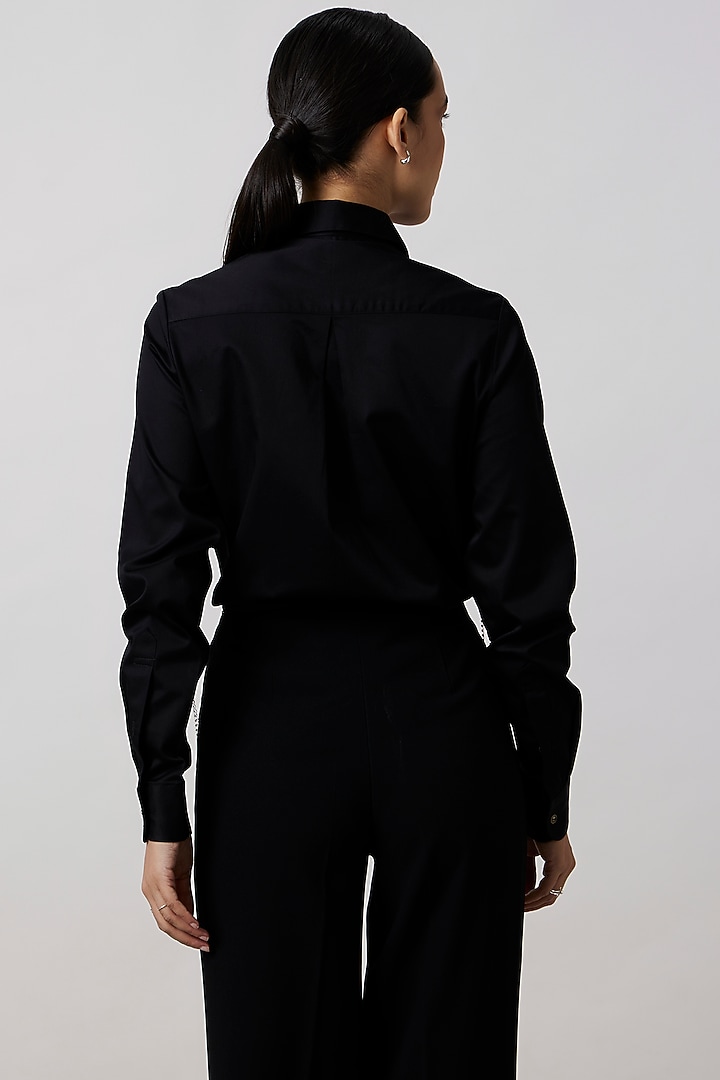 Black Pima Cotton Fringed Jacket by Pallavi Swadi at Pernia's Pop Up Shop