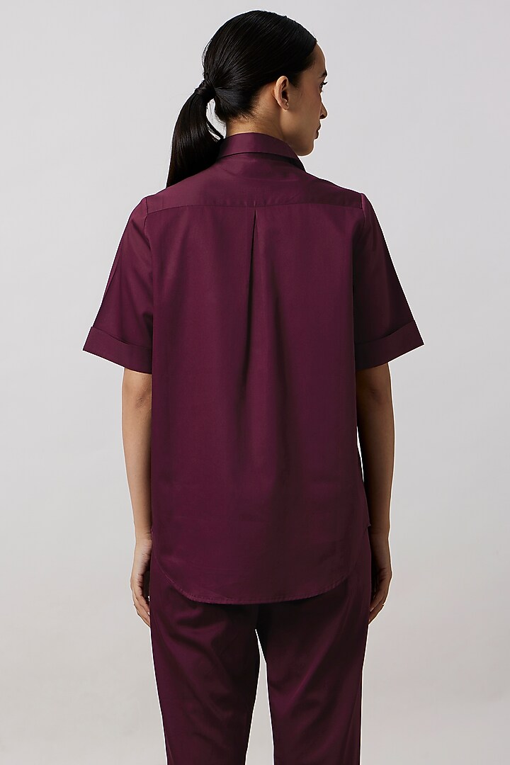 Wine Pima Cotton Crystal Stone Embroidered Co-Ord Set by Pallavi Swadi at Pernia's Pop Up Shop