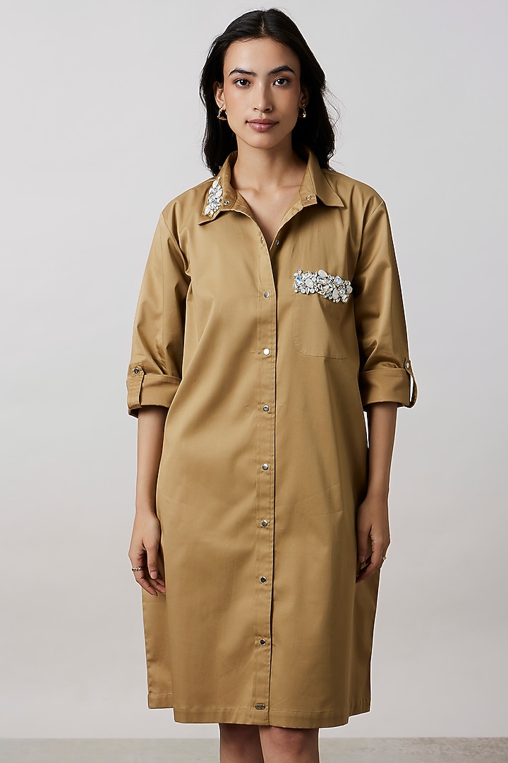 Sand-Colored Pima Cotton Vacation Dress by Pallavi Swadi at Pernia's Pop Up Shop