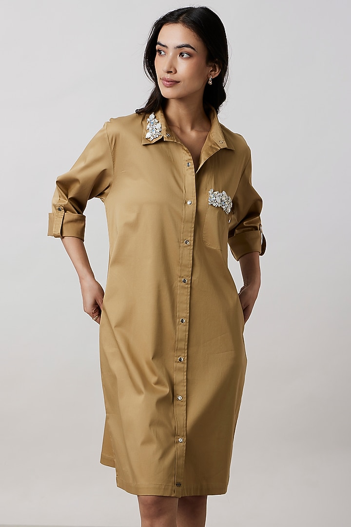 Sand-Colored Pima Cotton Vacation Dress by Pallavi Swadi at Pernia's Pop Up Shop