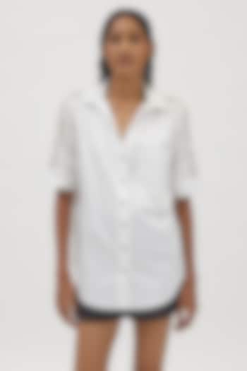 White Pima Cotton Embellished Shirt by Pallavi Swadi at Pernia's Pop Up Shop