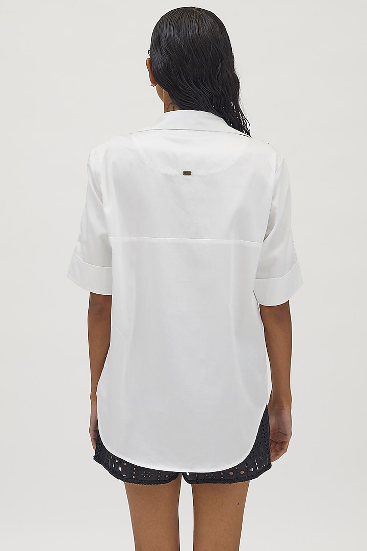 White Pima Cotton Embellished Shirt by Pallavi Swadi at Pernia's Pop Up Shop