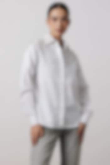 White Cotton Satin Shirt by Pallavi Swadi at Pernia's Pop Up Shop