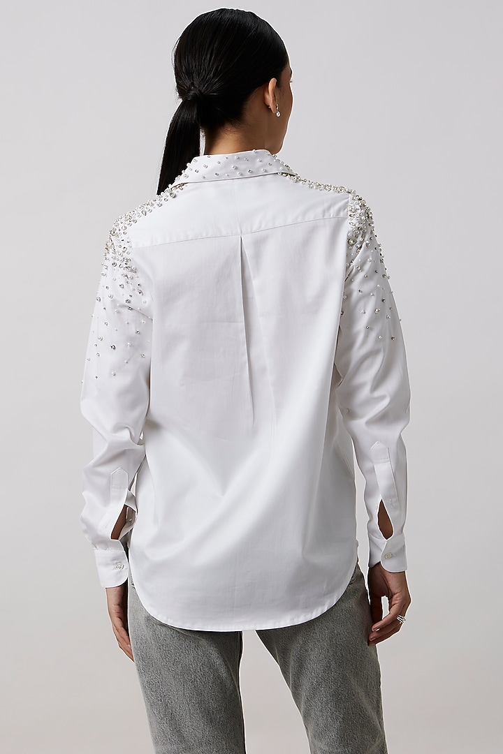 White Cotton Satin Shirt by Pallavi Swadi at Pernia's Pop Up Shop