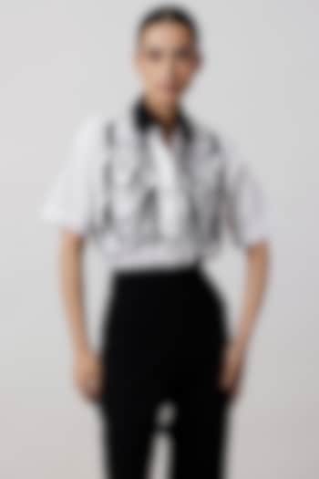 White Pima Cotton Pearl Embellished Shirt by Pallavi Swadi at Pernia's Pop Up Shop
