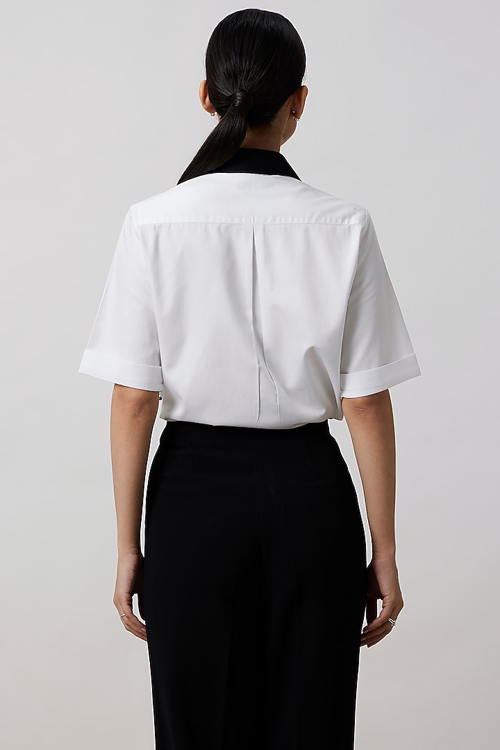 White Pima Cotton Pearl Embellished Shirt by Pallavi Swadi at Pernia's Pop Up Shop
