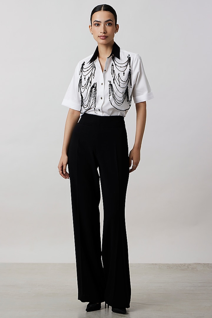 White Pima Cotton Pearl Embellished Shirt by Pallavi Swadi at Pernia's Pop Up Shop
