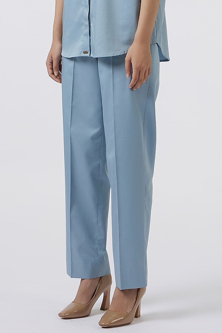 Blue Pima Cotton Beads Embroidered Shirt by Pallavi Swadi at Pernia's Pop Up Shop