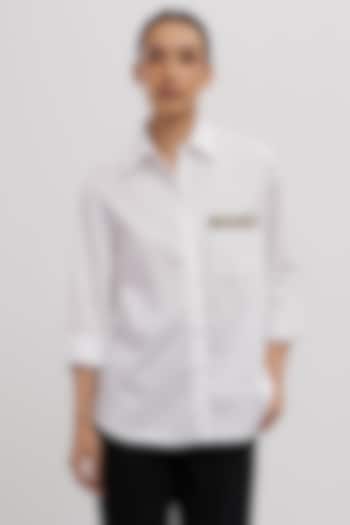 White Pima Cotton Embellished Shirt by Pallavi Swadi at Pernia's Pop Up Shop