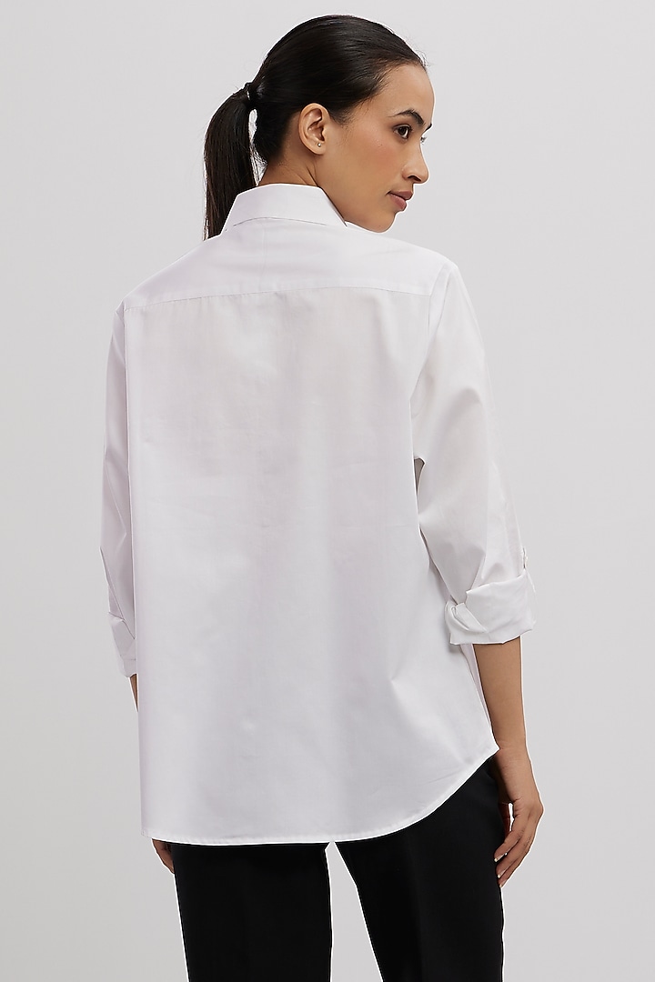White Pima Cotton Embellished Shirt by Pallavi Swadi at Pernia's Pop Up Shop