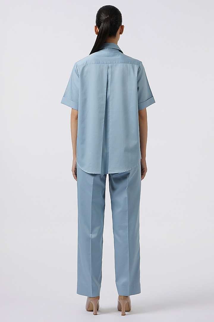 Blue Pima Cotton Embellished Co-Ord Set by Pallavi Swadi at Pernia's Pop Up Shop