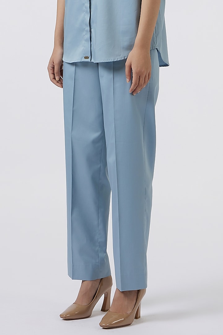 Blue Pima Cotton Embellished Co-Ord Set by Pallavi Swadi at Pernia's Pop Up Shop