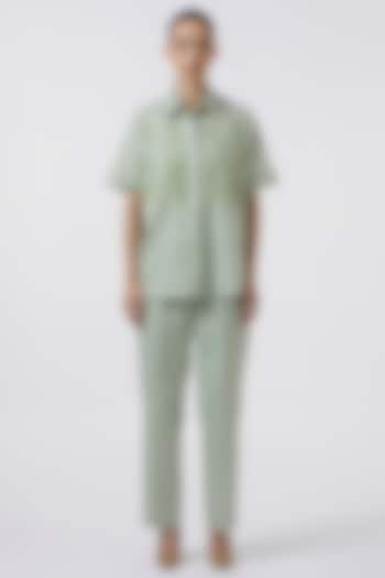 Pista Green Pima Cotton Embellished Co-Ord Set by Pallavi Swadi at Pernia's Pop Up Shop