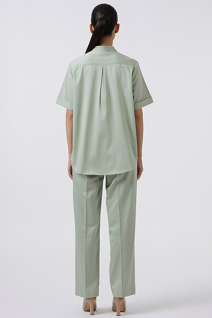 Pista Green Pima Cotton Embellished Co-Ord Set by Pallavi Swadi at Pernia's Pop Up Shop