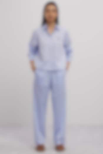 Sky Blue Pima Cotton Embellished Co-Ord Set by Pallavi Swadi at Pernia's Pop Up Shop