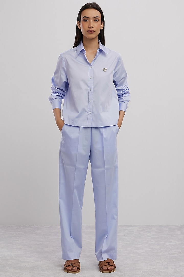 Sky Blue Pima Cotton Embellished Co-Ord Set by Pallavi Swadi at Pernia's Pop Up Shop