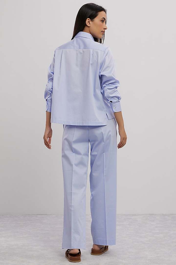 Sky Blue Pima Cotton Embellished Co-Ord Set by Pallavi Swadi at Pernia's Pop Up Shop