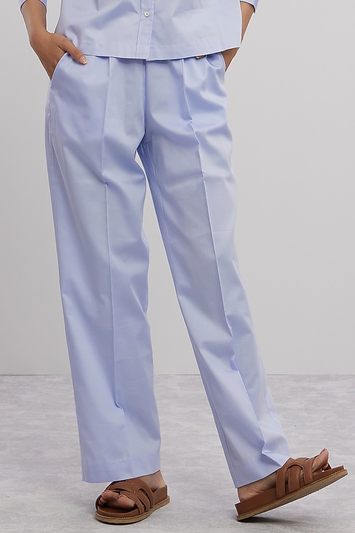 Sky Blue Pima Cotton Embellished Co-Ord Set by Pallavi Swadi at Pernia's Pop Up Shop