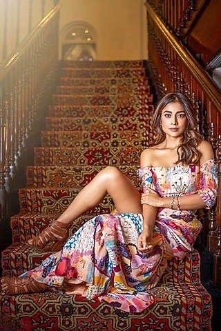 Peach Georgette Printed Skirt Set by Payal Singhal