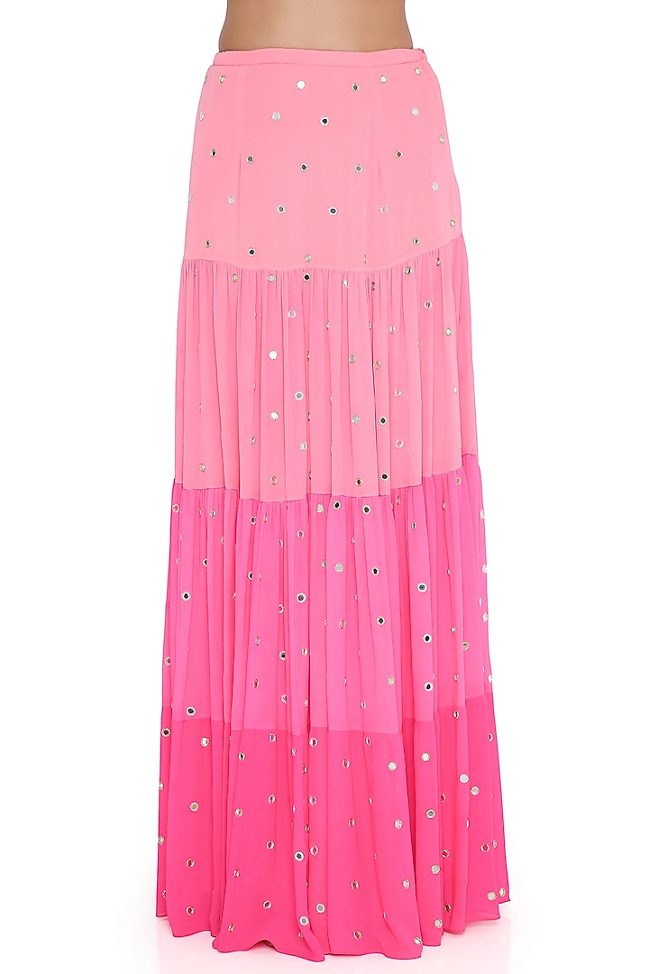 Coral & Pink Georgette Embroidered Ombre Wedding Lehenga Set by Payal Singhal at Pernia's Pop Up Shop