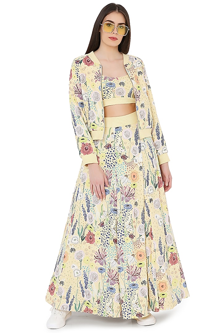 Yellow Printed Skirt Set by Payal Singhal