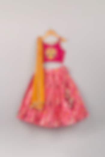 Coral Red Patola Printed Lehenga Set For Girls by P & S Co