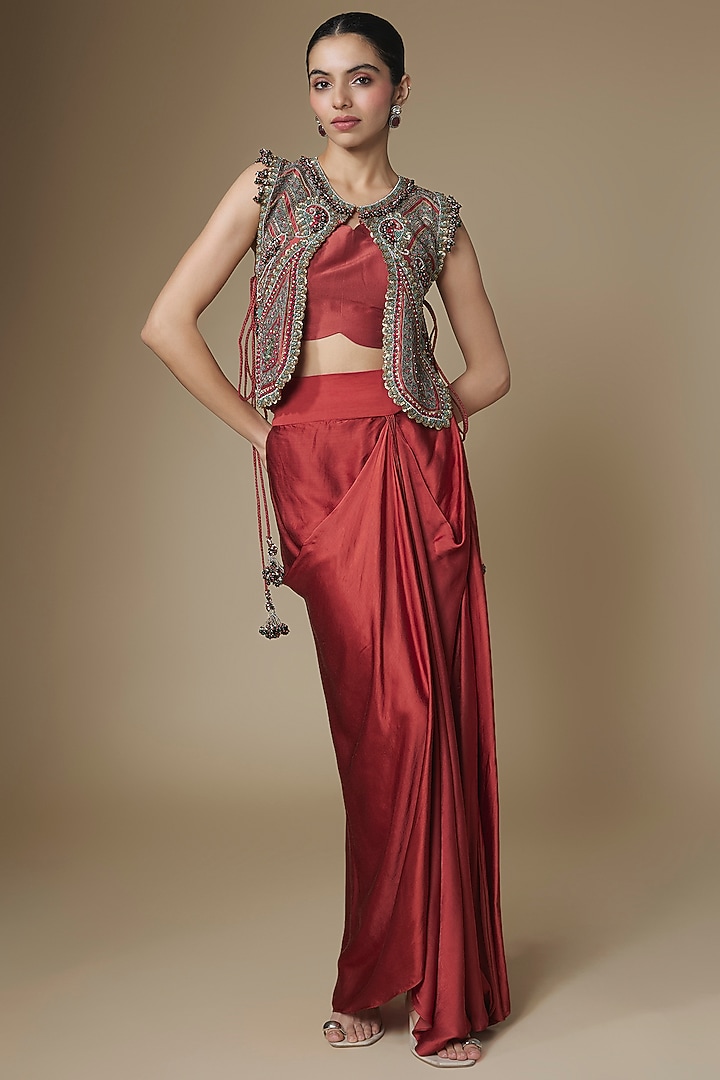 Deep Orange Modal Satin Skirt Set by Prisho at Pernia's Pop Up Shop