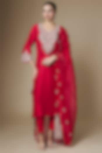 Red Silk Gota Work Kurta Set by Prisho at Pernia's Pop Up Shop