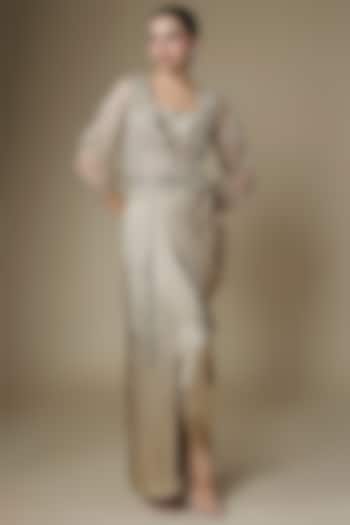 Champagne Modal Satin Skirt Set by Prisho at Pernia's Pop Up Shop