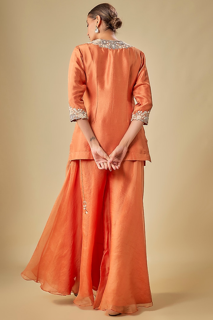 Rust Silk Resham Work Kurta Set by Prisho at Pernia's Pop Up Shop
