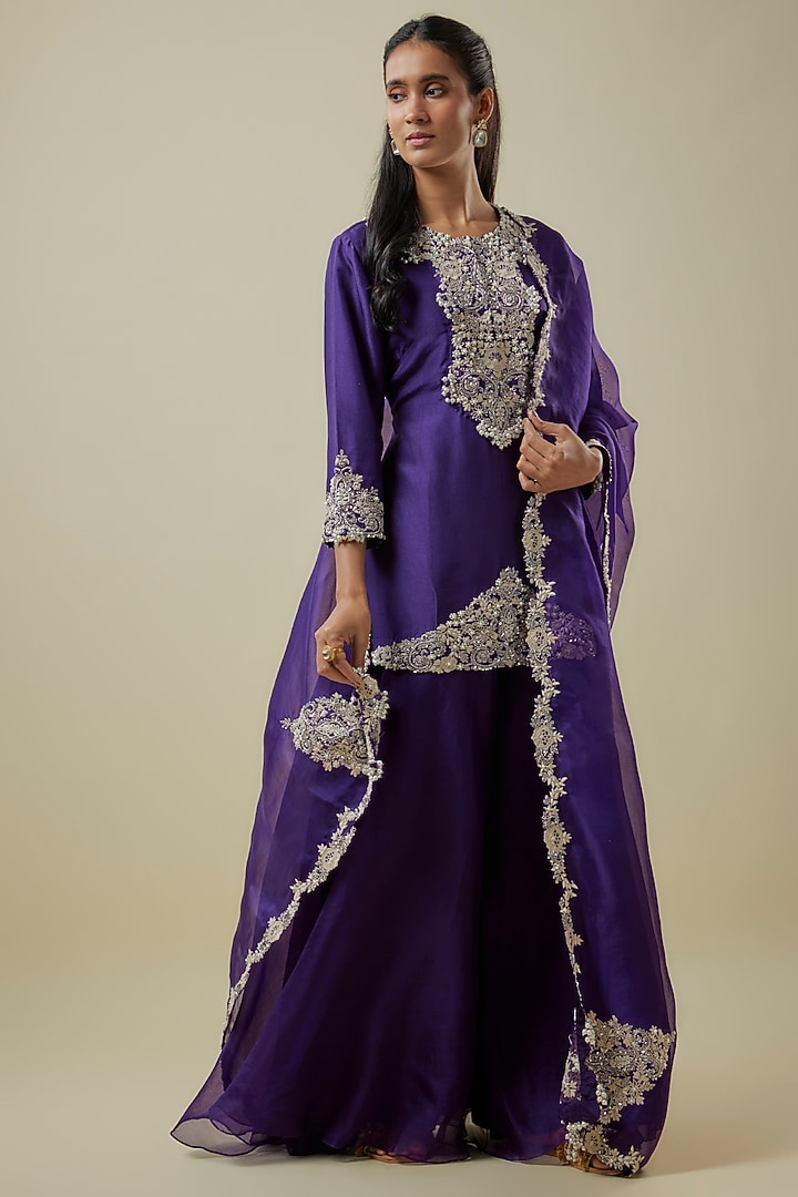 Purple Organza Wedding Sharara Set by Prisho at Pernia's Pop Up Shop