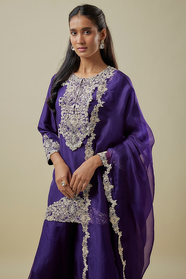 Purple Organza Wedding Sharara Set by Prisho at Pernia's Pop Up Shop