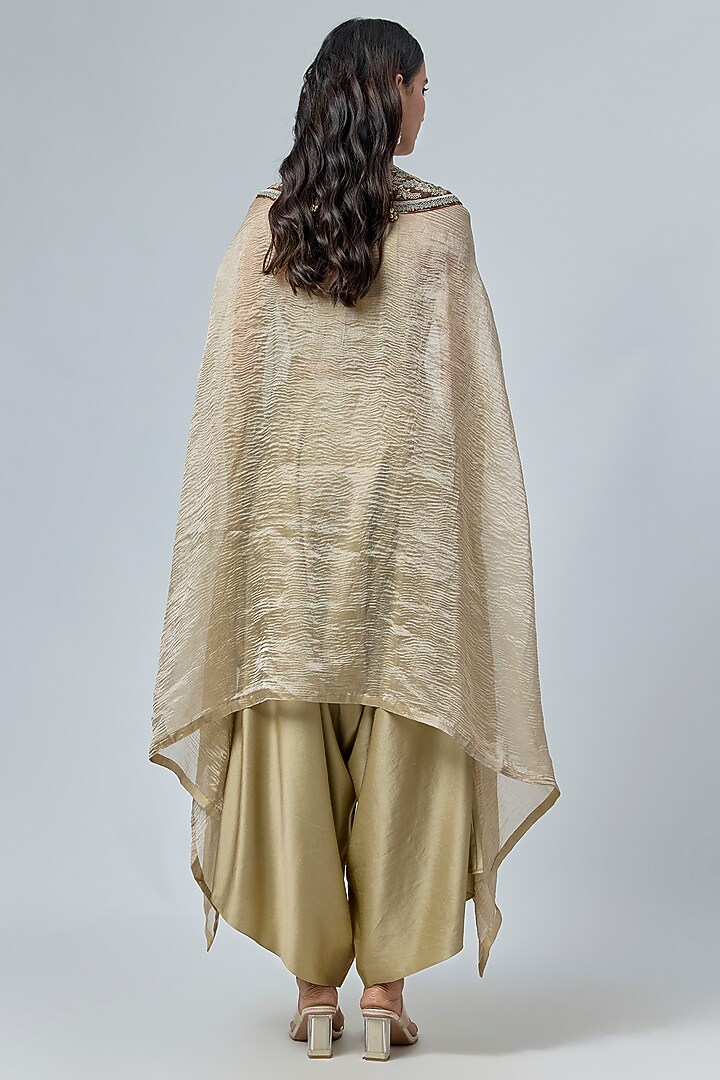Champagne Crushed Tissue Dori Embroidered Kaftan Set by Prisho at Pernia's Pop Up Shop