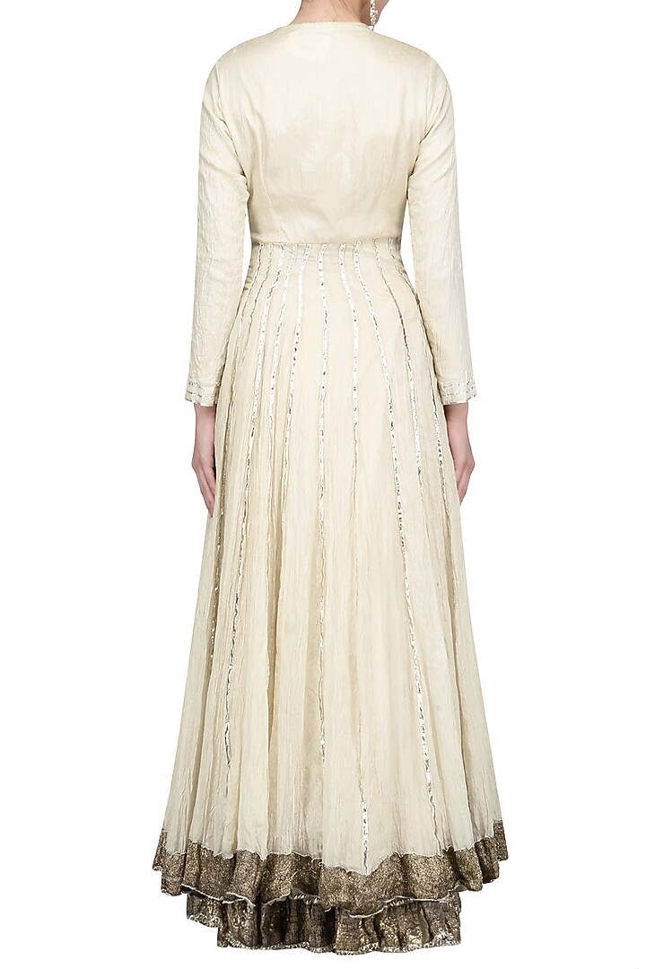 Off white embroidered double layer anarkali set available only at Pernia's Pop Up Shop.