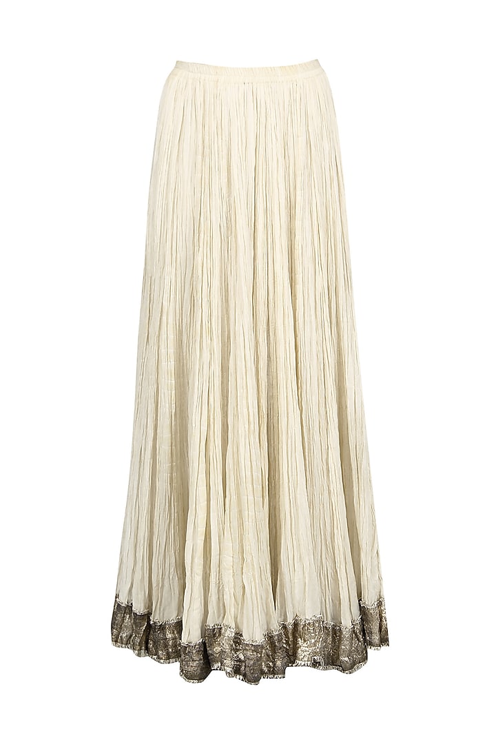 Off white embroidered double layer anarkali set available only at Pernia's Pop Up Shop.