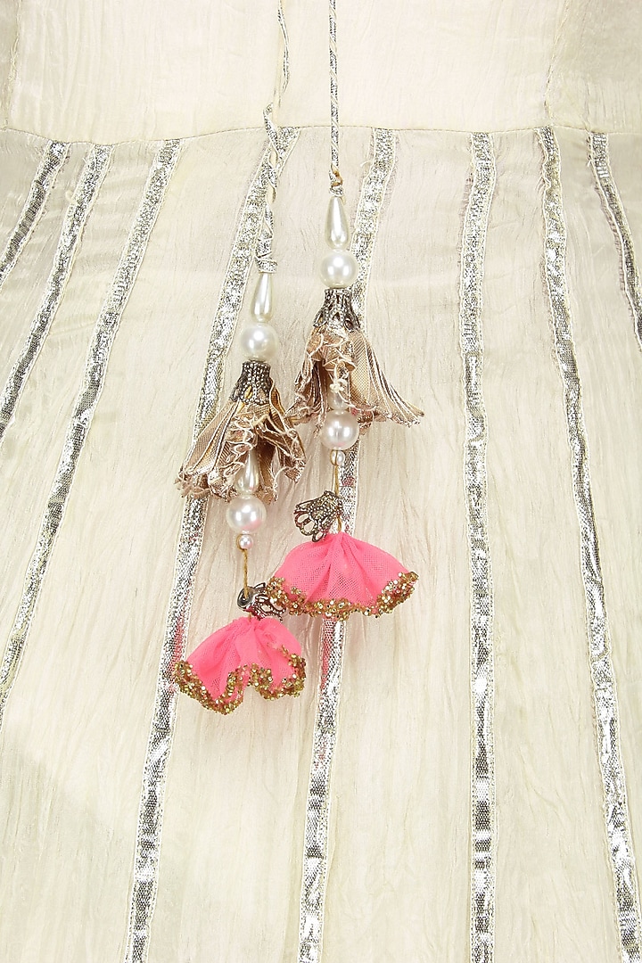 Off white embroidered double layer anarkali set available only at Pernia's Pop Up Shop.