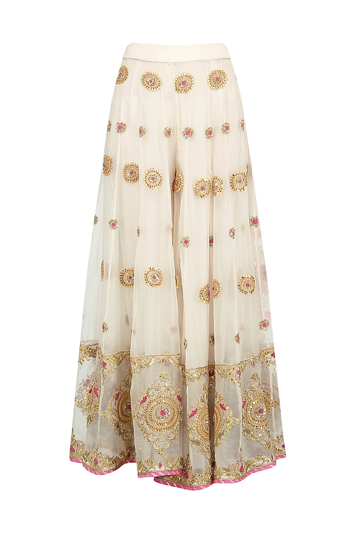 Off white and pink embroidered sharara set available only at Pernia's Pop Up Shop.