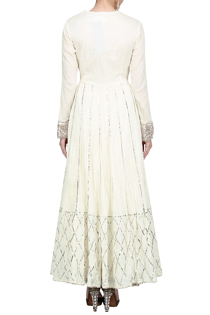 Off white double layer anarkali set available only at Pernia's Pop Up Shop.