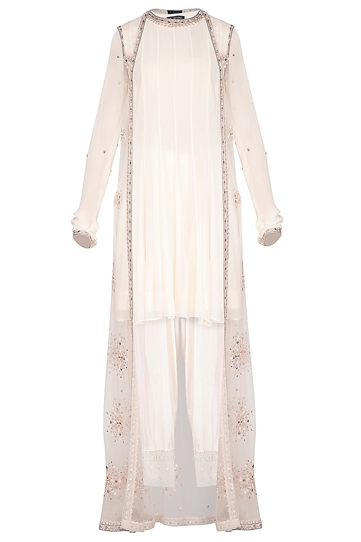 Off White Kurta With Pants & Embroidered Cape by Priyanka Singh