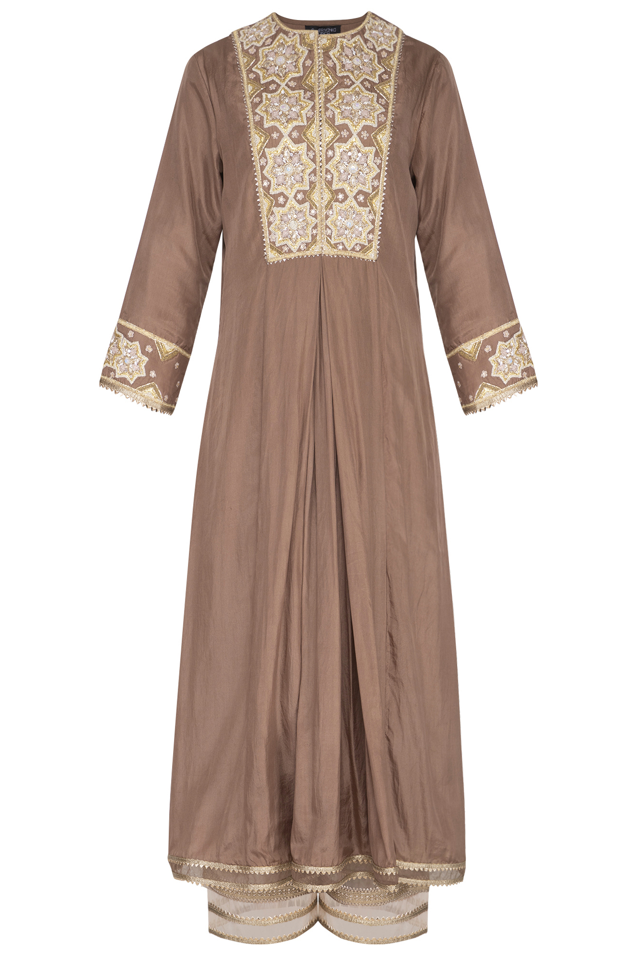 Chocolate Brown Embroidered Kurta Set by Priyanka Singh