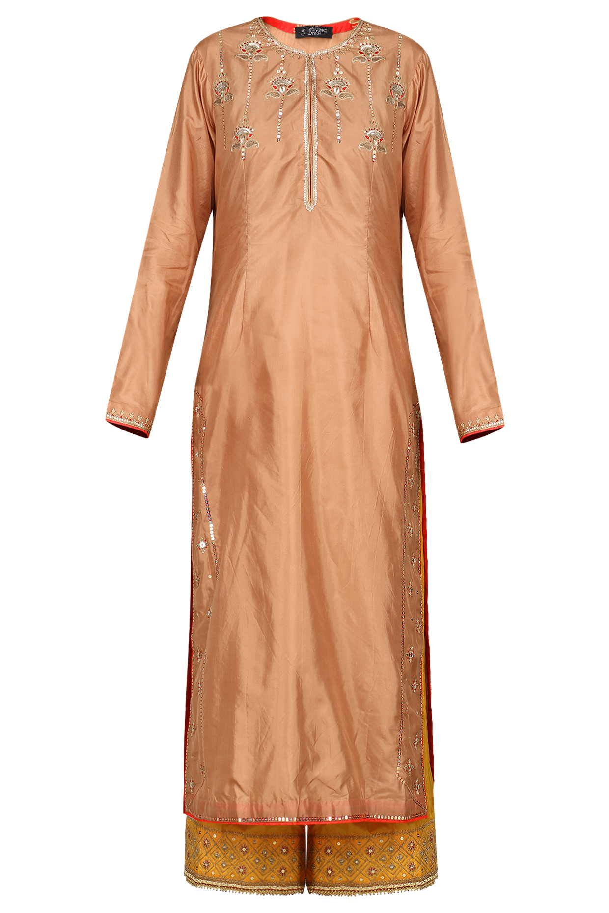 Dark bronze dori and resham embroidered kurta set available only at Pernia's Pop Up Shop.