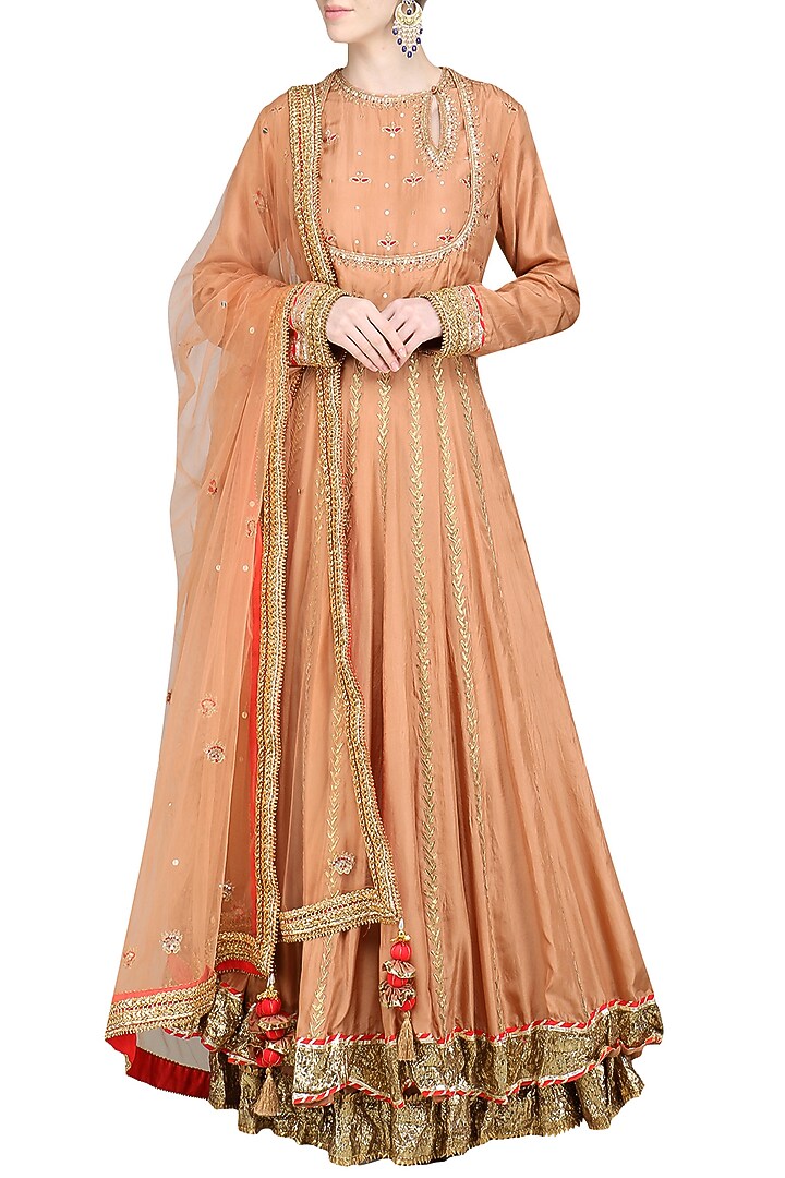 Dark bronze embroidered lehenga set available only at Pernia's Pop Up Shop.