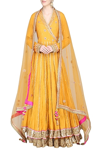 Mustard Embroidered Lehenga Set by Priyanka Singh